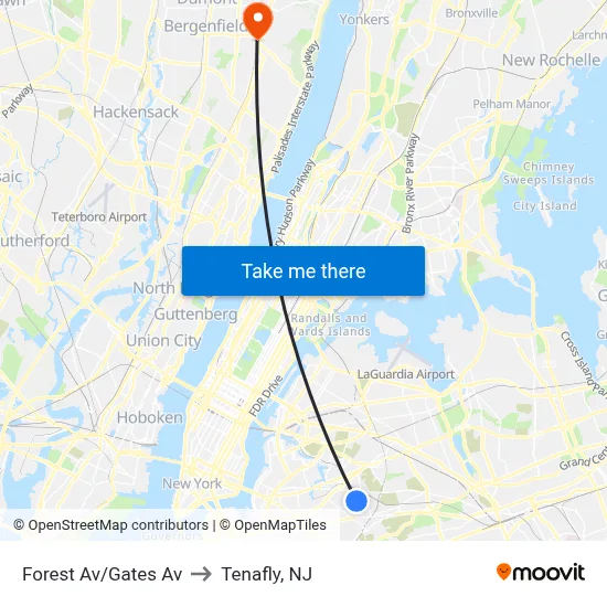 Forest Av/Gates Av to Tenafly, NJ map