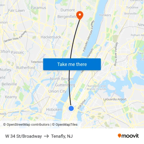 W 34 St/Broadway to Tenafly, NJ map