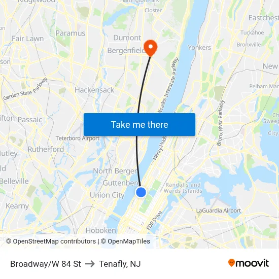 Broadway/W 84 St to Tenafly, NJ map