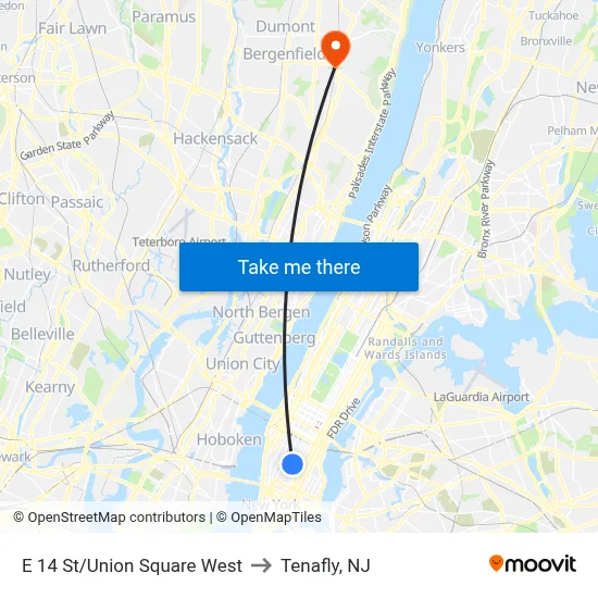 E 14 St/Union Square West to Tenafly, NJ map