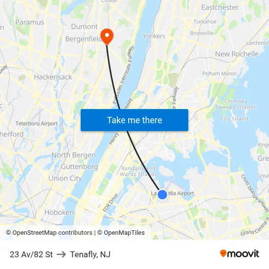 23 Av/82 St to Tenafly, NJ map
