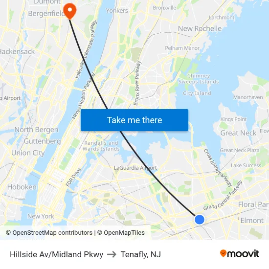 Hillside Av/Midland Pkwy to Tenafly, NJ map