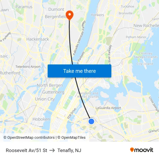 Roosevelt Av/51 St to Tenafly, NJ map