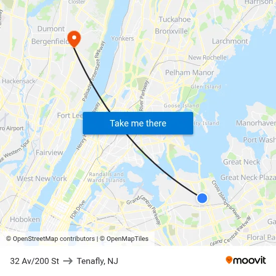 32 Av/200 St to Tenafly, NJ map