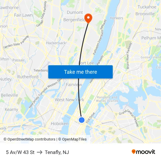 5 Av/W 43 St to Tenafly, NJ map
