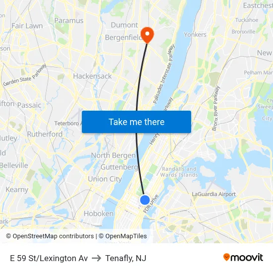 E 59 St/Lexington Av to Tenafly, NJ map