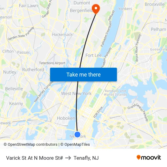 Varick St At N Moore St# to Tenafly, NJ map