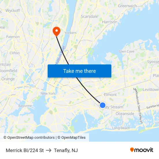 Merrick Bl/224 St to Tenafly, NJ map