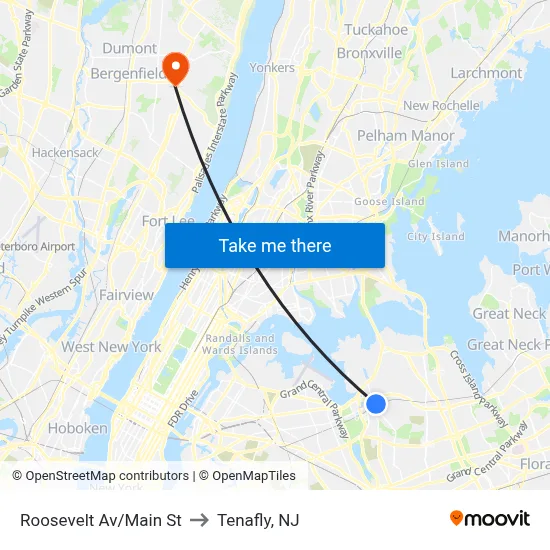 Roosevelt Av/Main St to Tenafly, NJ map