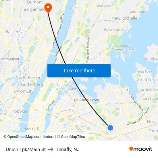 Union Tpk/Main St to Tenafly, NJ map