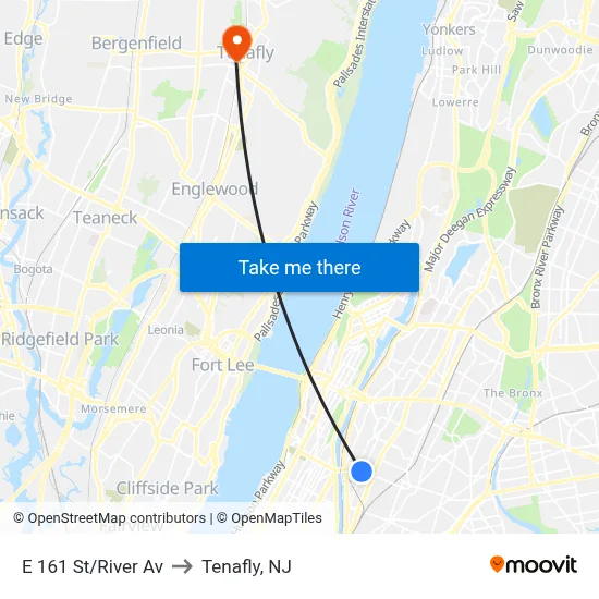 E 161 St/River Av to Tenafly, NJ map