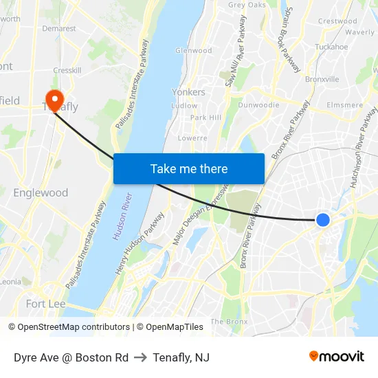 Dyre Ave @ Boston Rd to Tenafly, NJ map