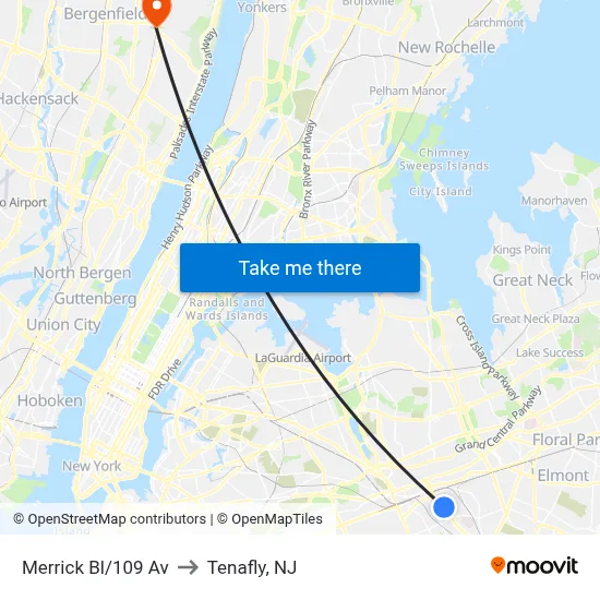 Merrick Bl/109 Av to Tenafly, NJ map