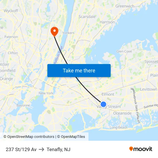 237 St/129 Av to Tenafly, NJ map