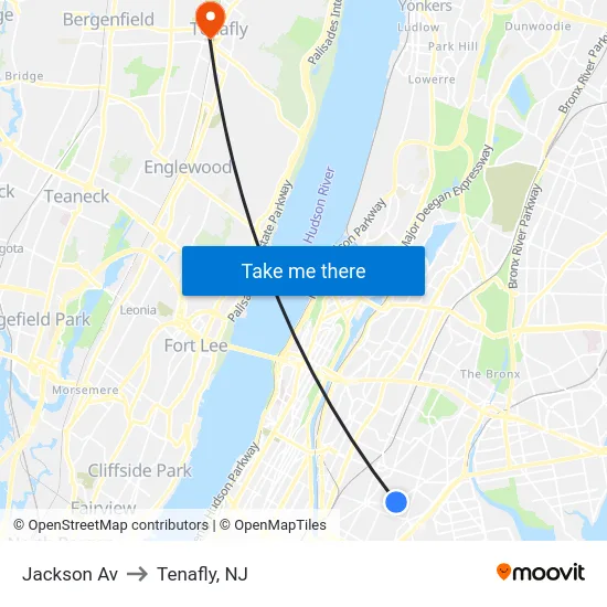 Jackson Av to Tenafly, NJ map