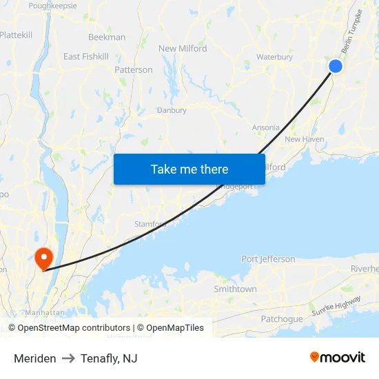 Meriden to Tenafly, NJ map