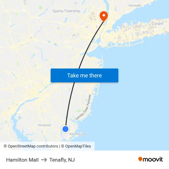 Hamilton Mall to Tenafly, NJ map