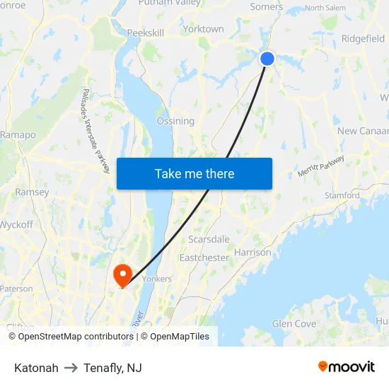 Katonah to Tenafly, NJ map