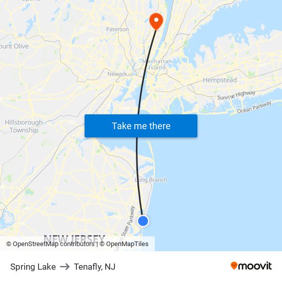 Spring Lake to Tenafly, NJ map