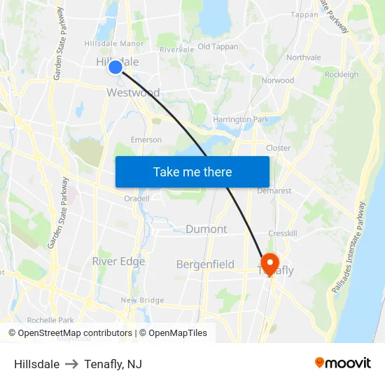 Hillsdale to Tenafly, NJ map