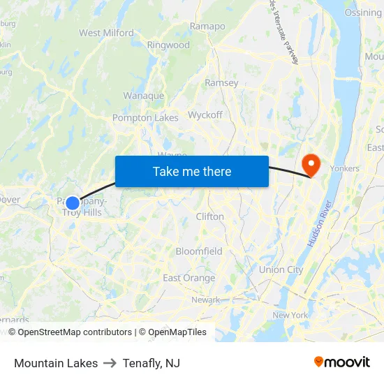 Mountain Lakes to Tenafly, NJ map