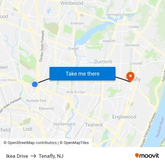 Ikea Drive to Tenafly, NJ map