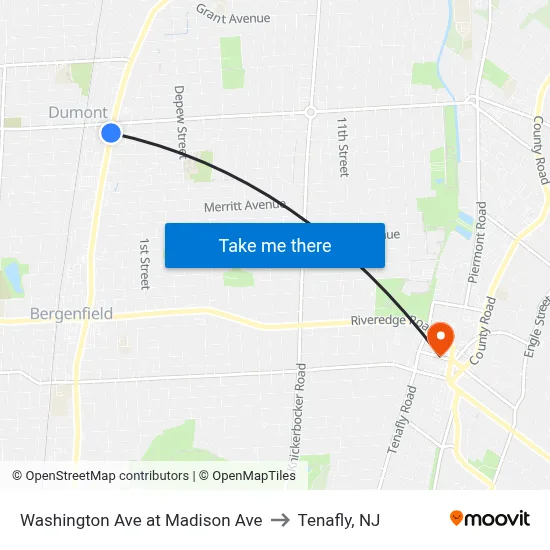 Washington Ave at Madison Ave to Tenafly, NJ map