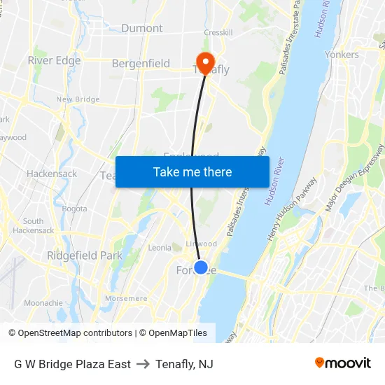 G W Bridge Plaza East to Tenafly, NJ map