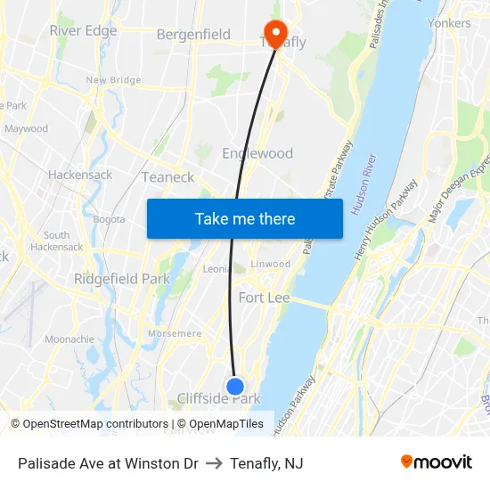 Palisade Ave at Winston Dr to Tenafly, NJ map