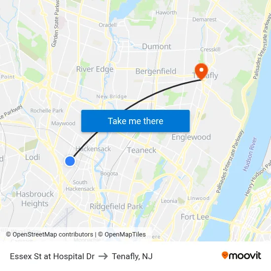 Essex St at Hospital Dr to Tenafly, NJ map