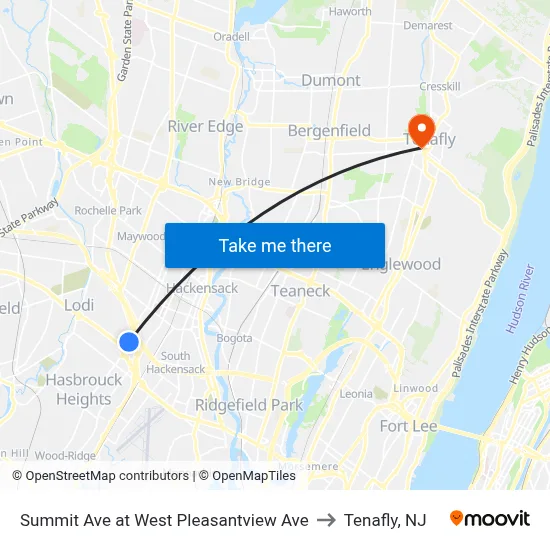 Summit Ave at West Pleasantview Ave to Tenafly, NJ map