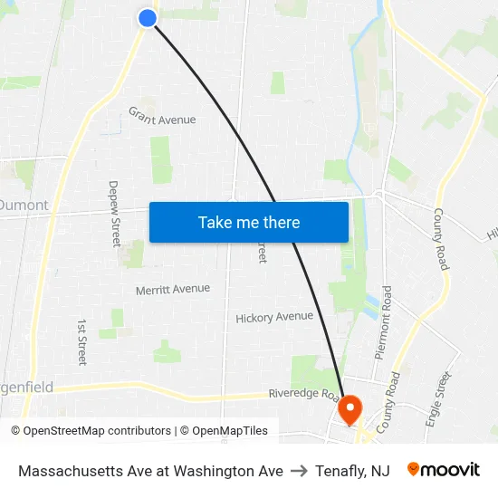 Massachusetts Ave at Washington Ave to Tenafly, NJ map