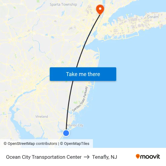 Ocean City Transportation Center to Tenafly, NJ map