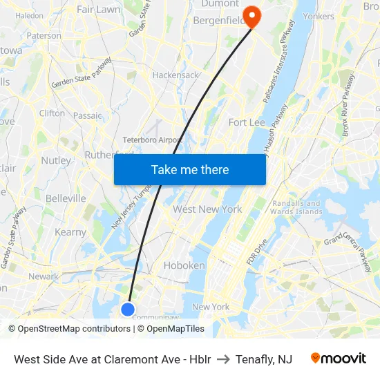 West Side Ave at Claremont Ave - Hblr to Tenafly, NJ map