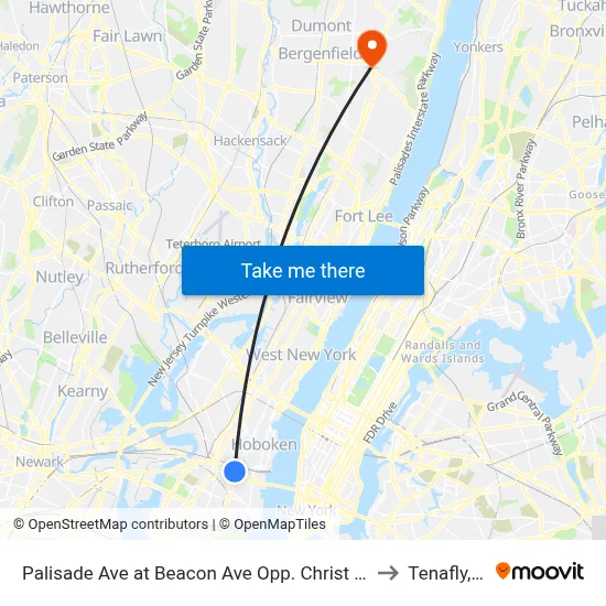 Palisade Ave at Beacon Ave Opp. Christ Hospital to Tenafly, NJ map