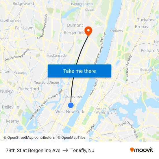 79th St at Bergenline Ave to Tenafly, NJ map