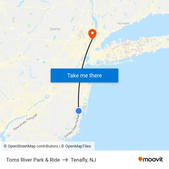 Toms River Park & Ride to Tenafly, NJ map