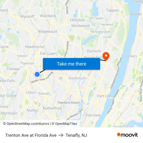 Trenton Ave at Florida Ave to Tenafly, NJ map