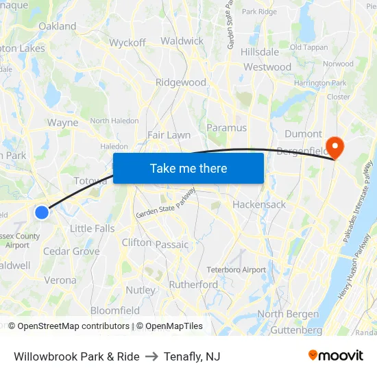 Willowbrook Park & Ride to Tenafly, NJ map