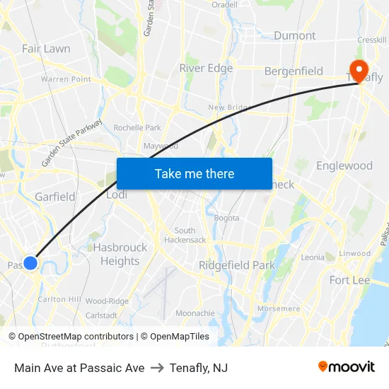 Main Ave at Passaic Ave to Tenafly, NJ map