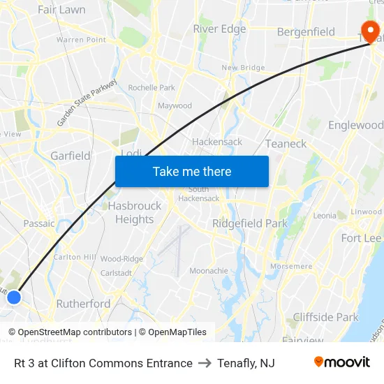 Rt 3 at Clifton Commons Entrance to Tenafly, NJ map