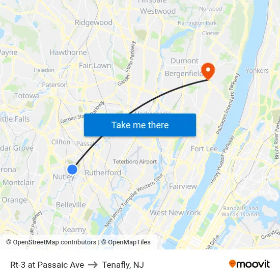 Rt-3 at Passaic Ave to Tenafly, NJ map