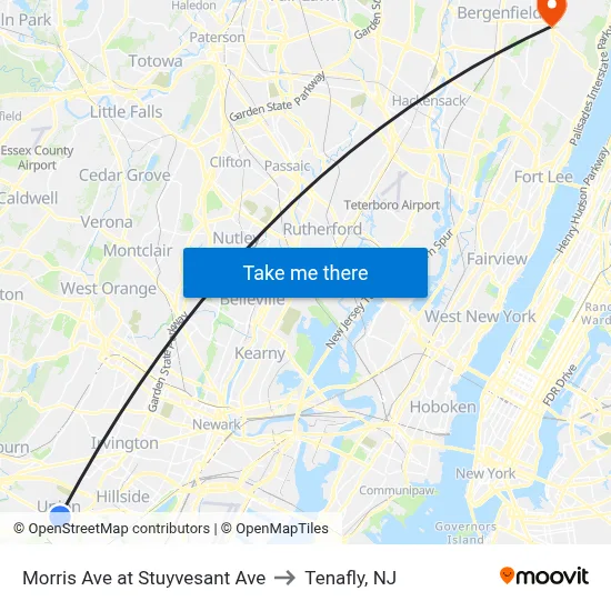 Morris Ave at Stuyvesant Ave to Tenafly, NJ map