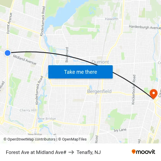 Forest Ave at Midland Ave# to Tenafly, NJ map