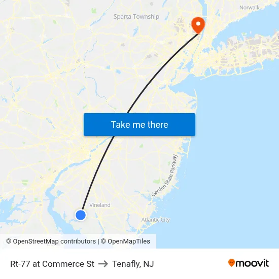 Rt-77 at Commerce St to Tenafly, NJ map