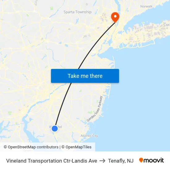 Vineland Transportation Ctr-Landis Ave to Tenafly, NJ map