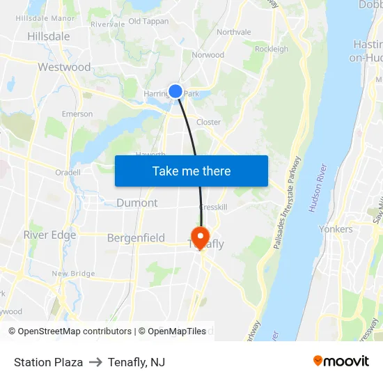 Station Plaza to Tenafly, NJ map