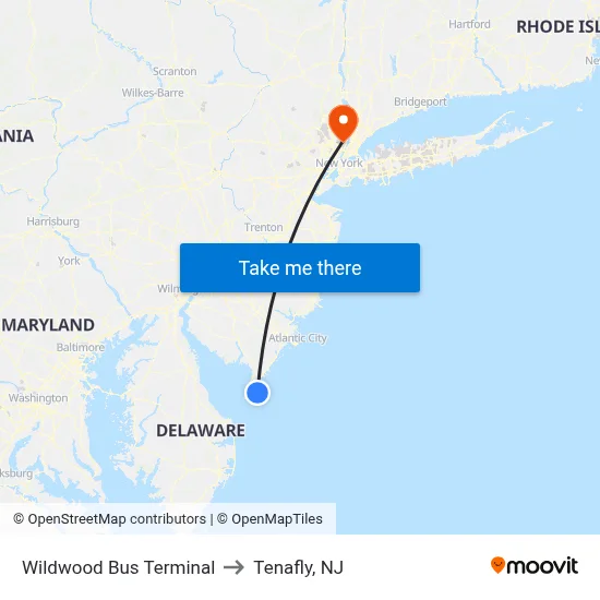 Wildwood Bus Terminal to Tenafly, NJ map