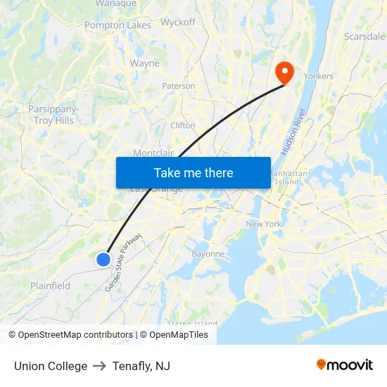 Union College to Tenafly, NJ map