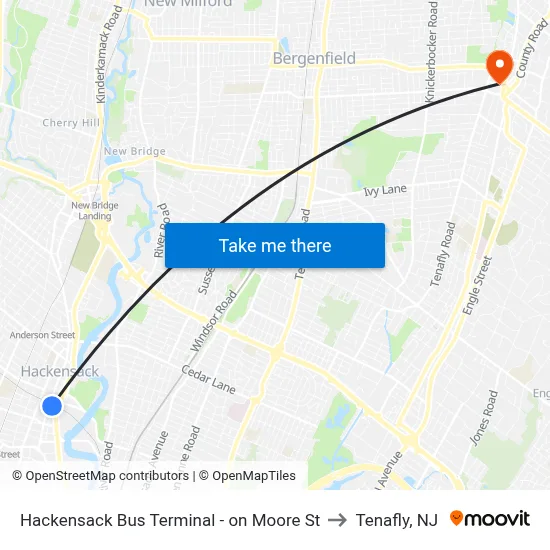 Hackensack Bus Terminal - on Moore St to Tenafly, NJ map